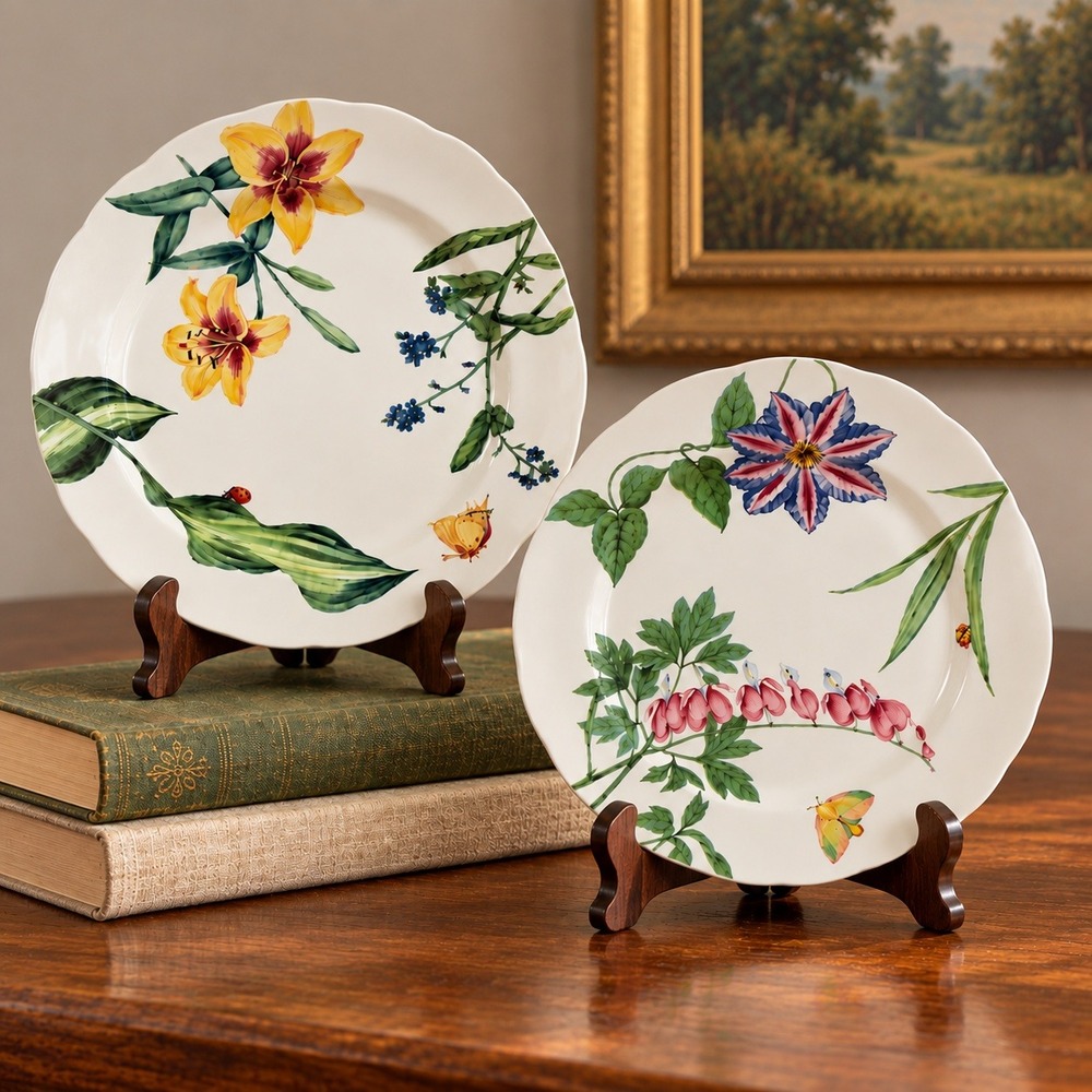 Spode English Floral Salad Plates Set 9in Botanical 2006 For William Sonoma
